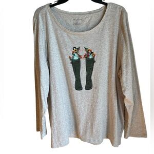 Talbots Women's Plus Top 2X Graphic Long Sleeve tee Floral 100% Cotton Pullover